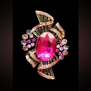 New Vintage 3" Pink Gemstone Brooch
